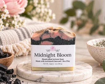 Midnight Bloom Artisan Soap | Activated Charcoal Soap | Sea Clay Soap | Essential Oil Soap | Handmade Cold Process Soap