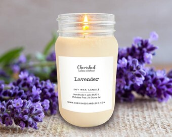 Lavender l All Natural Scented Soy Wax Candle l 16 oz Mason Jar l Dye Free l Hand Poured l Container Candle l Home Decor l Relaxing Candle