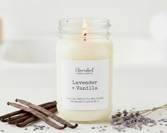 Lavender + Vanilla, Calming and Relaxing Soy Wax Candle, Spa Like Scent, Clean and Long Burning, Black Satin Bag