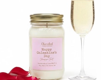 Happy Galentine’s Day, Valentine’s Day Candle, Champagne Toast Scent, Friend Gifts, Best Friend Valentine Gift, Pink Satin Bag