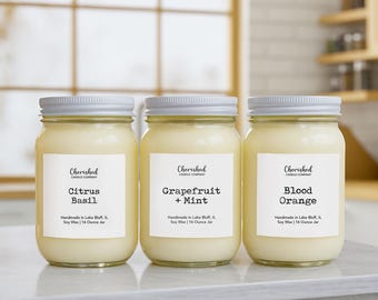 Citrus + Fruit Soy Wax Candles, Naturally Scented Summer Candles, Tropical Candles, Hand Poured, Mason Jar, Cozy Home Decor, Housewarming