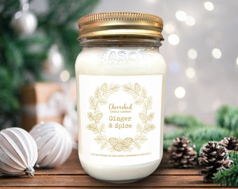 Ginger & Spice Soy Candle, Naturally Scented Holiday Candles, Christmas Scent, Spiced Candles, Cozy Christmas Decor, Gift Candle Idea,