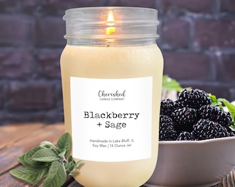 Blackberry Sage l Natural Soy Wax Mason Jar Candle l 8oz or 16 oz l Handmade l Spa Candle l Blackberry Candle l Home Decor l Dye Free
