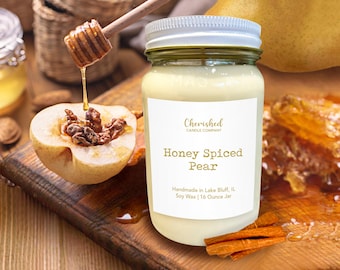 Honey Spiced Pear l All Natural Scented Soy Wax Candle l 16 oz Mason Jar l Dye Free l Hand Poured l Autumn Candle l Home Decor l Fall Decor