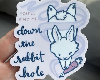 Down the Rabbit Hole sticker / vinyl decal. Celebrating those of us who have fallen deep into the hole of fountain pen and paper obsession.
