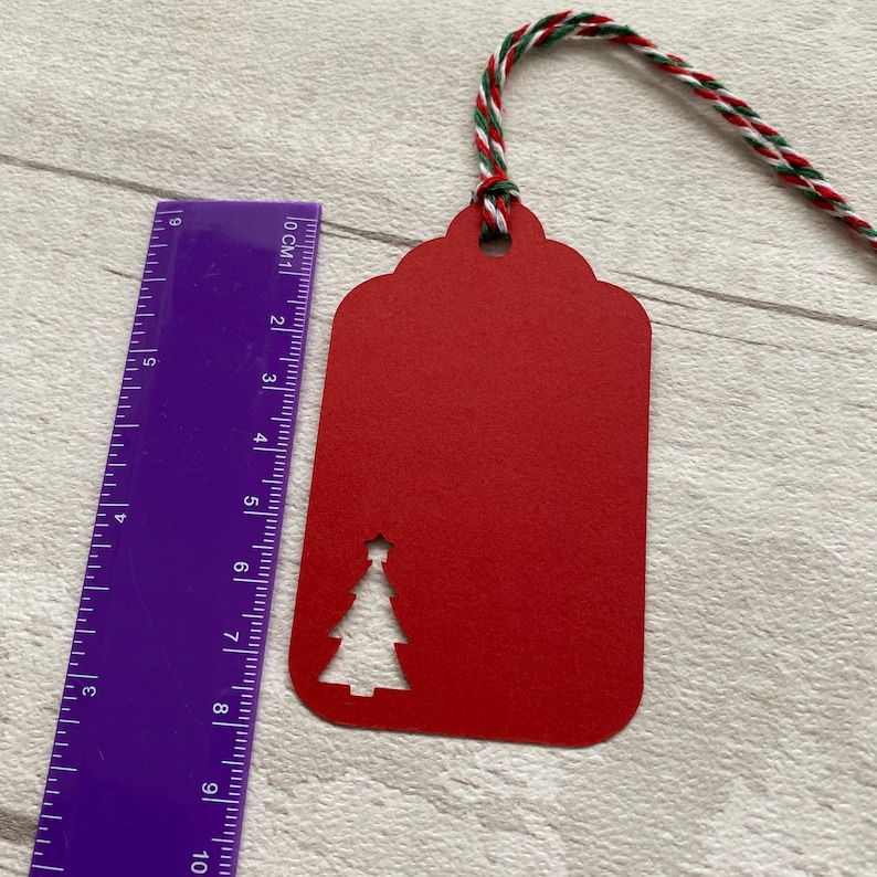 SET 1 Christmas Gift Tag Set of 12 Red Christmas Shape Gift Tags Twine