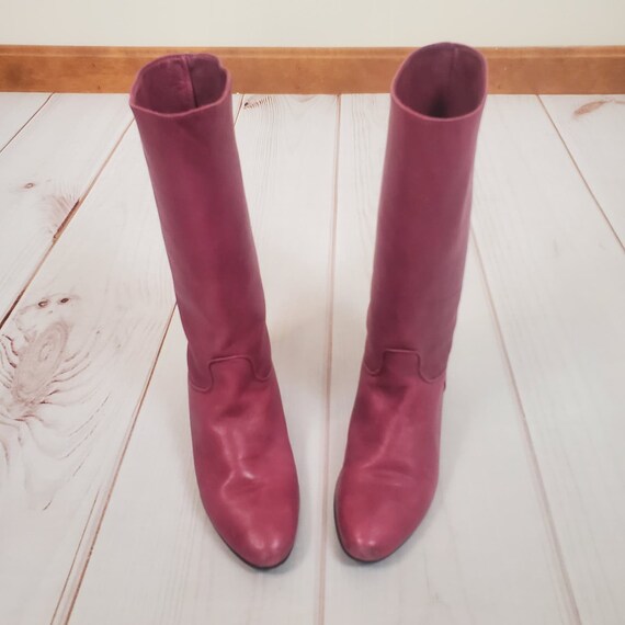 Vintage 80s 90s Raspberry Pink Leather Mid Calf S… - image 7