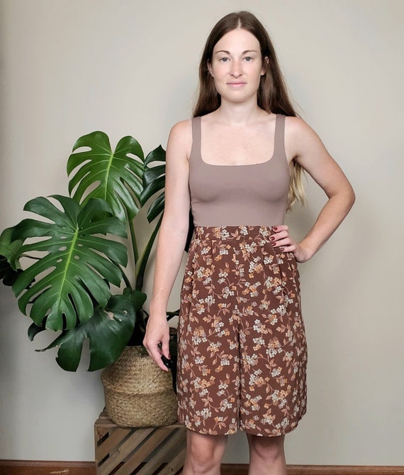 Vintage 90s Brown Peach White Floral High Rise Lo… - image 1