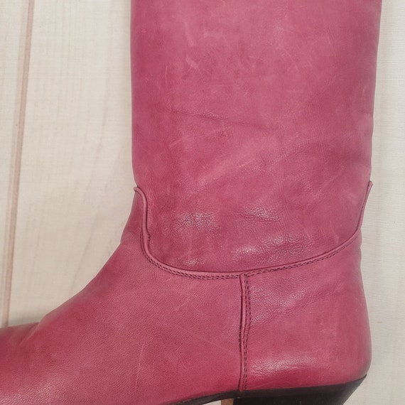 Vintage 80s 90s Raspberry Pink Leather Mid Calf S… - image 8