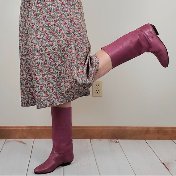 Vintage 80s 90s Raspberry Pink Leather Mid Calf S… - image 1