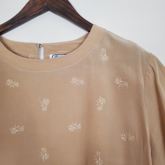 Vintage 80s 90s Beige Rose Floral Embroidered Sil… - image 6