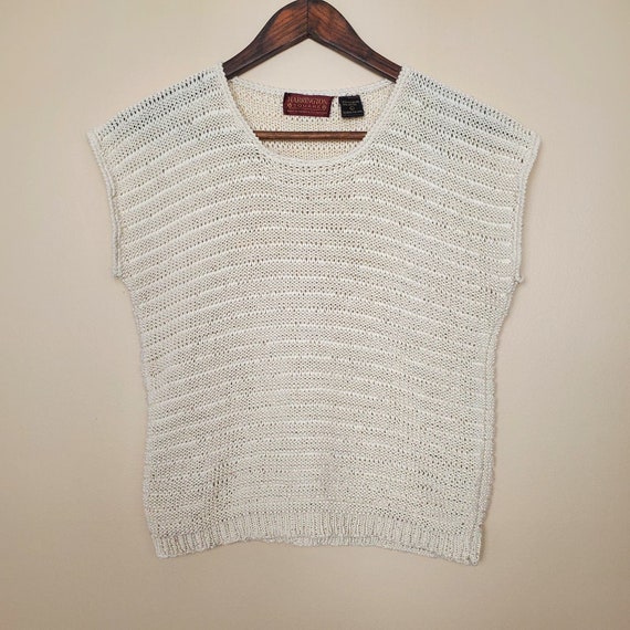 Vintage 70s 80s Cream White Ribbed Knit Crewneck … - image 4