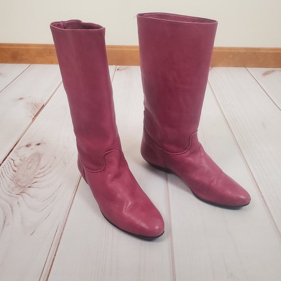 Vintage 80s 90s Raspberry Pink Leather Mid Calf S… - image 6