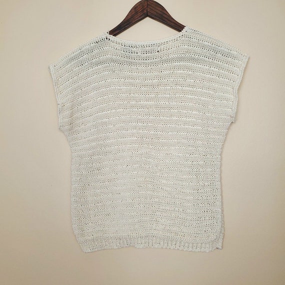 Vintage 70s 80s Cream White Ribbed Knit Crewneck … - image 5