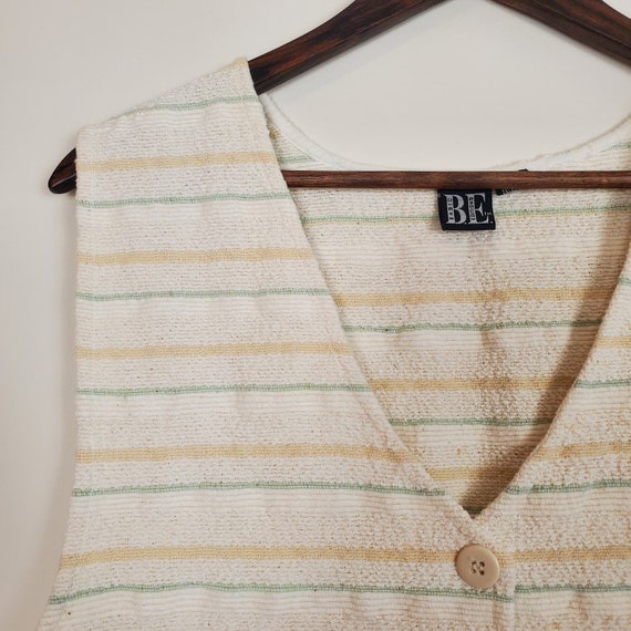 Vintage 80s 90s Cream Butter Sage Striped Woven C… - image 7