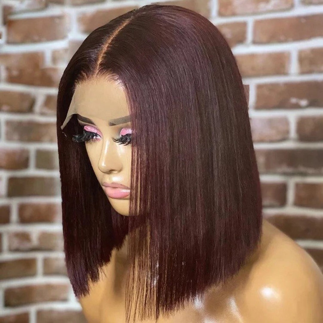 High Quality Human Hair Bone Straight Short Bob Middle Part Etsy UK