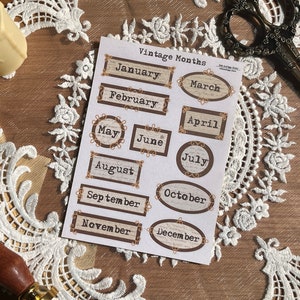 Vintage dag sticker vel, Academia maand Bullet Journal, antieke datums stickers, Cottagecore Scrapbook Journaling, stemming kalender planner