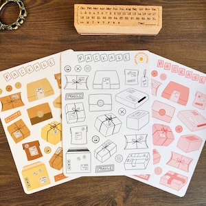 Hoja de calcomanías para paquetes, calcomanías para Bullet Journal de Happy Mail, diario de regalos Cottagecore, planificador kawaii lindo, Bujo de oficina postal, correo postal