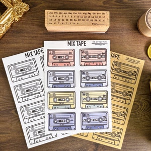 Mixtape Playlist Journal Sticker Sheet, Music Tape Bujo Stickers, Musical Bullet Journal Sticker, Retro Journaling, Disco Planner Stickers