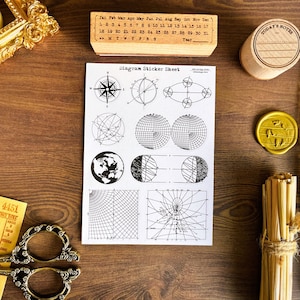 Diagram Sticker Sheet, Plan Stickers, Chart Deco Bullet Journal, Mystic Boho, Vintage Decorative Planner Stickers, Blueprint Stationary