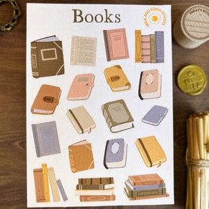 Books Sticker Sheet, Cottagecore Deco Stickers, Book Bullet Journal, Study Journaling, Library Aesthetic Planner Stickers, Studying Bujo