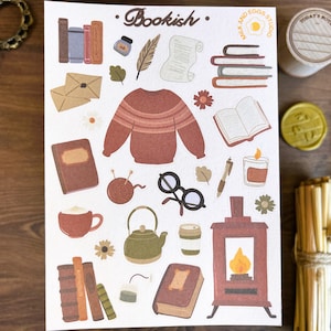 Feuille d'autocollants automne douillet, stickers livre, Bullet Journal mignon kawaii, Stickers automne câlins, journal Cottagecore, planificateur d'humeur étude
