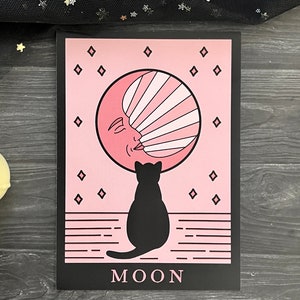 Moon Tarot Card Art Print, Spooky Magical Pastel Witchcraft, Mystic Halloween Goth Postcard, Dark Witch Gothic Set, Celestial Magic Decor