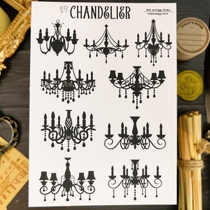 Chandelier Sticker Sheet, Witch Vibes Stickers, Vintage Deco Bullet Journal, Boho Journal, Decorative Planner Stickers, Witchy Stationary