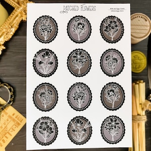 Patched Flowers Sticker Sheet, Floral Stickers, Mystic Deco Bullet Journal, Dark Journal, Patch Decorative Planner, Botanical Stationary