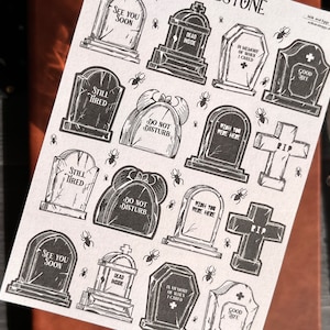 Stickervel grafsteen, Halloween Bujo-hekserijstickers, Mystic Witch Bullet Journal, Spookachtig kerkhof, donker emograf, Goth-grafsteen