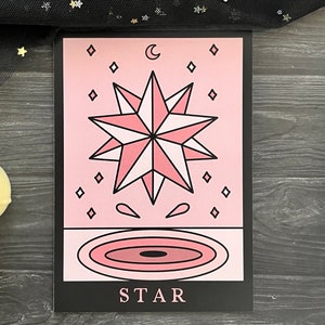 Impression d'art carte Tarot étoile, sorcellerie pastel magique fantasmagorique, carte postale gothique Halloween mystique, ensemble gothique sorcière noire, décor magie céleste