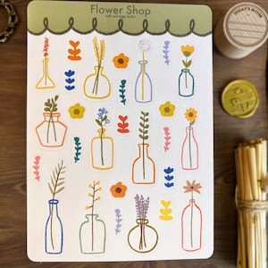 Flower Bujo Sticker Sheet, Doodle Deco Stickers, Floral Cottagecore Bullet Journal, Wildflower Journaling, Cute Summer Planner, Spring Bujo