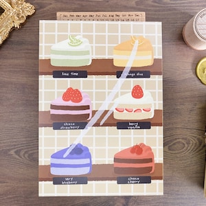 Kuchen Stücken Art Print, Dessert Matt A6 Postkarte, Kawaii Art, Cute Schlafzimmer Print, Cafe ästhetik, illustrierte Lebensmittel Kunstdruck