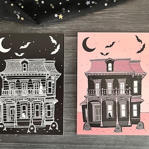 Witches' House Art Print, Spooky Magical Castle, Mystic Halloween Goth Postcard, Dark Gothic Horror Set, Magic Boho Witch Home Decor