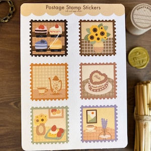 Folha de adesivos para carimbo postal de tempo de chá, adesivos decorativos, diário de bala cottagecore, diário de carimbo, planejador kawaii fofo, bujo estético
