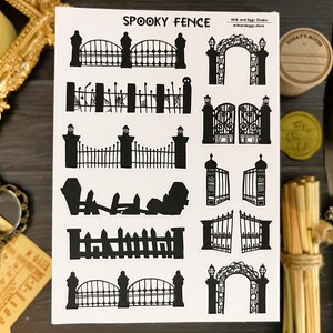 Spooky Fence Sticker Sheet, Witchy Stickers, Vintage Deco Bullet Journal, Boho Journal, Horror Decorative Planner, Halloween Stationary