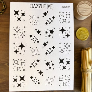 Hoja de pegatinas deslumbrantes, pegatinas de estrellas, bullet journal con vibraciones de brujas, diario de estrellas, pegatinas románticas para planificadores, pegatinas esotéricas para bujo