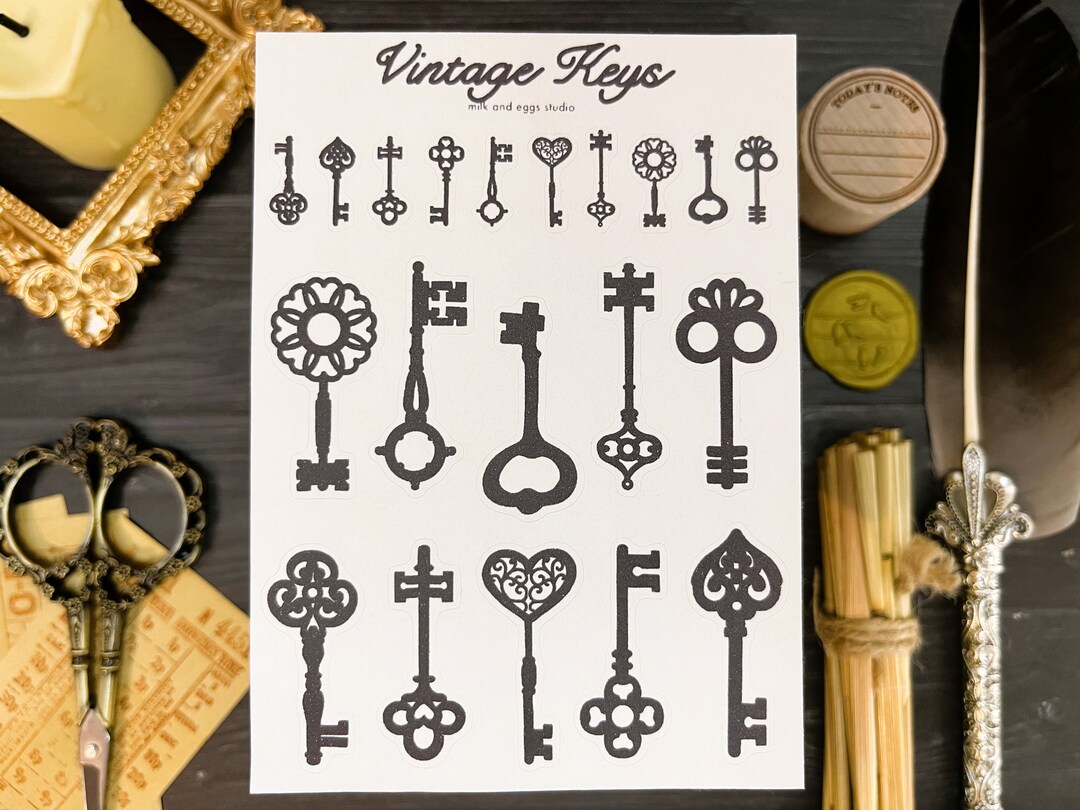 Vintage Keys Sticker Sheet, Old Halloween Bujo Stickers, Horror Bullet ...