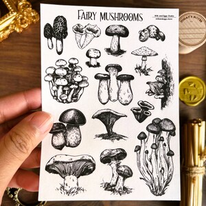 Feuille d'autocollants champignons féeriques, autocollants moelleux, Bullet Journal ésotérique, bohème, agenda décoratif Cottagecore vintage, papeterie mystique