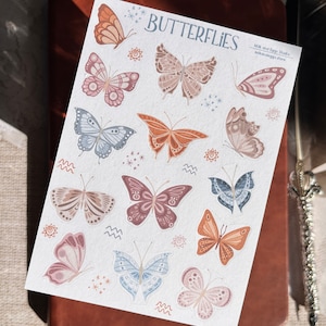 Hoja de pegatinas de mariposas, pegatinas estéticas Cottagecore, diario de bala Kawaii lindo, diario Boho, planificador decorativo de mariposa estacionario