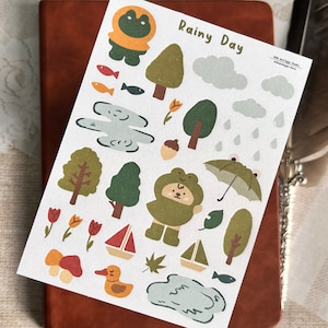 Regenbären-Aufkleber, Bullet Journal, Camping Aufkleber, Cottagecore Journaling, niedlicher Kawaii koreanischer Planer
