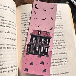 Haunted House Bookmark, Witchcraft Bookmark, Dark Academia Bookmark, Pink Gothic Gift For Book Lover, Witchy Magic Book Club, Spooky Season
