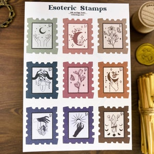 Hoja de pegatinas de sellos esotéricos, sellos de brujas góticas, diario de balas mágicas góticas, brujería mágica oscura, planificador místico, bujo místico emo