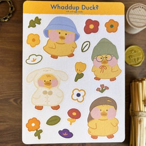 Folha de adesivos de pato fofo, adesivos decorativos de patinho, adesivos de diário de bala patinho kawaii, diário estético, adesivos de planejador coreano