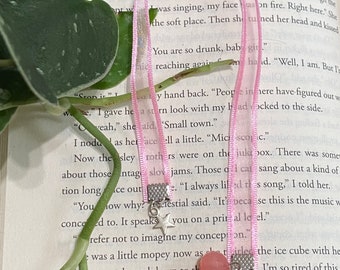 Sheer pink ribbon bookmark with charms