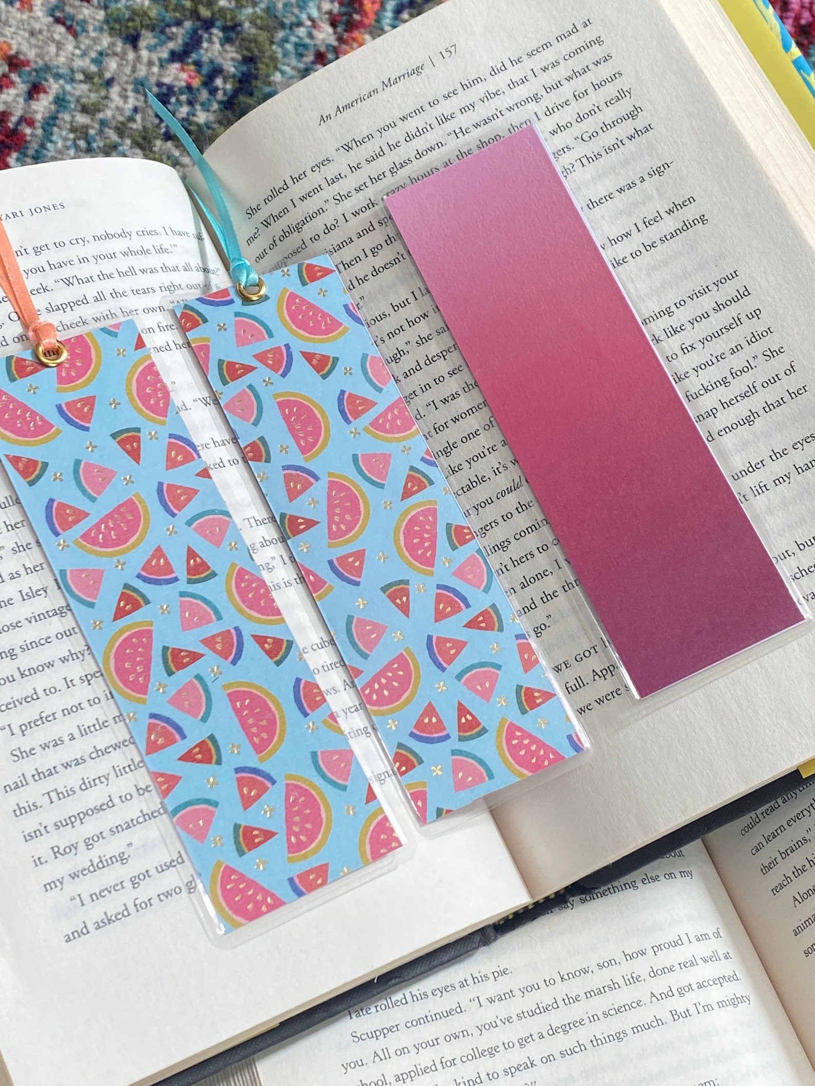 Summer Laminated Bookmarks With Gold Metal Eyelet and Ribbon Etsy