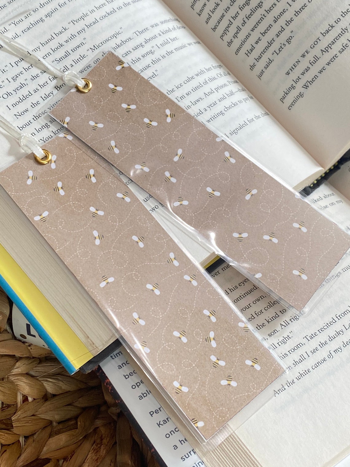Summer Laminated Bookmarks With Gold Metal Eyelet and Ribbon Etsy