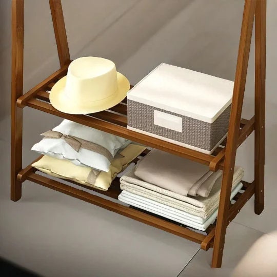 Dark Wooden Bamboo Foldable Garment Rack Hanger Clothes Rail Etsy UK