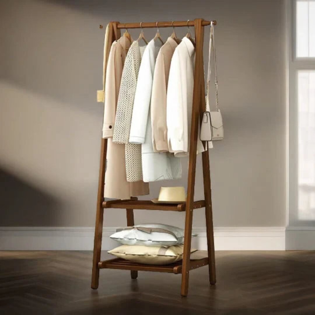 Dark Wooden Bamboo Foldable Garment Rack Hanger Clothes Rail Etsy UK