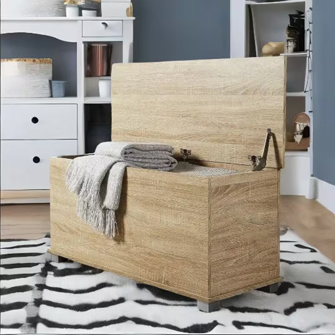 Natural Oak Wooden Large Storage Chest Ottoman Bedding Blanket Box